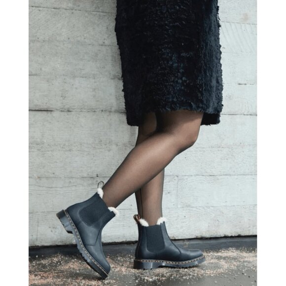 Dr. Martens Shoes - DR. MARTENS Genuine Leather Faux-Fur Lined Leonore Chelsea Boots, Black - Size 8